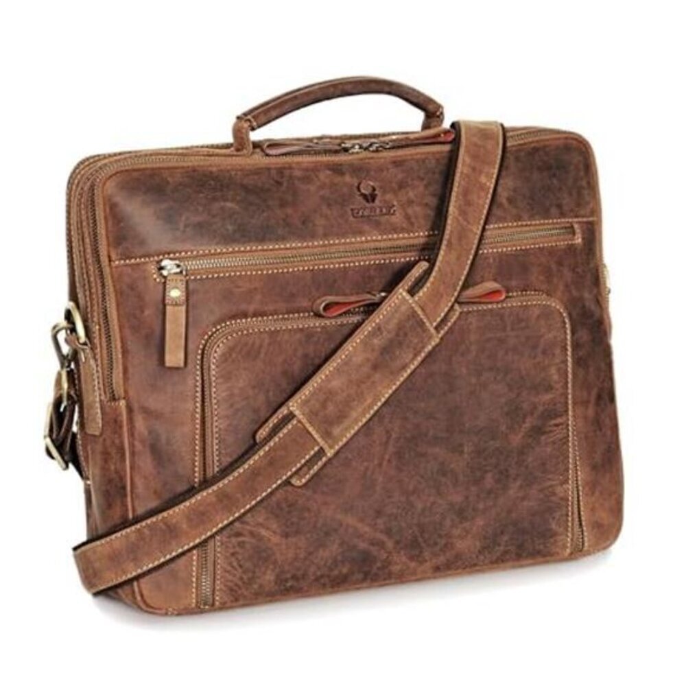 Leather Messenger Bag for Women and Men - 15x12x4-Inch Handcrafted